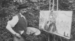 Jacek Malczewski podczas malowania obrazu w plenerze. Fotografia z końca XIX wieku. Fot. NAC