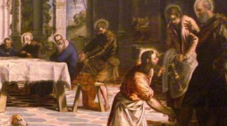 Obraz Tintoretta „Chrystus obmywający stopy swym uczniom” ze zbiorów muzeum El Prado w Madrycie. Fot. PAP/EPA