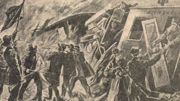 Rysunek przedstawiający akcję OB PPS pod Rogowem w 1906 r. Źródło: www.commons.wikimedia.org