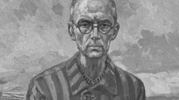 Obraz przedstawiający o. Maksymiliana Kolbe w KL Auschwitz. Fot. PAP/CAF/L. Surowiec