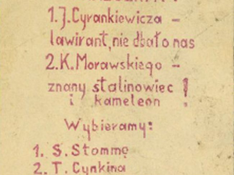 Studencka ulotka kolportowana przed wyborami do Sejmu PRL w styczniu 1957 r. Źródło: IPN