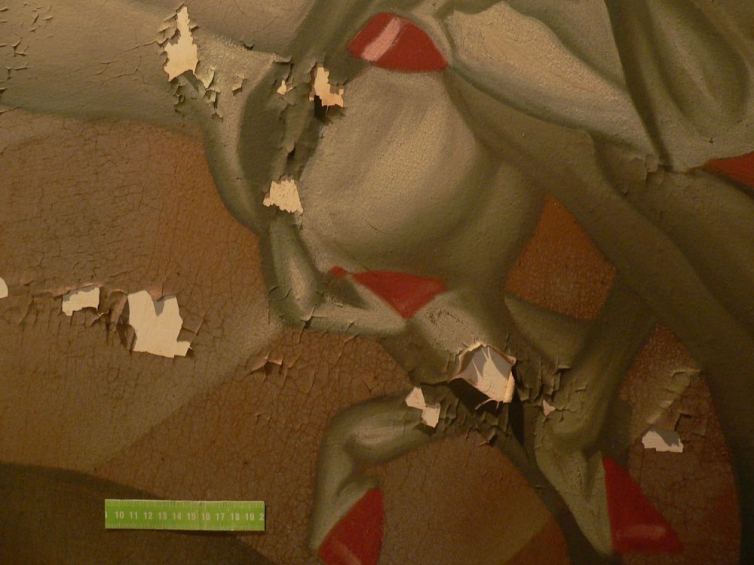 Malowidła Stefana Norblina w pałacu maharadży Bahadura w Morvi przed konserwacją - plafon. Fot. M. Burzynowski