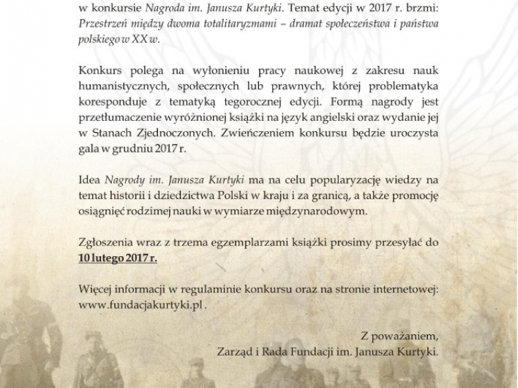 Konkurs o Nagrodę im. Janusza Kurtyki