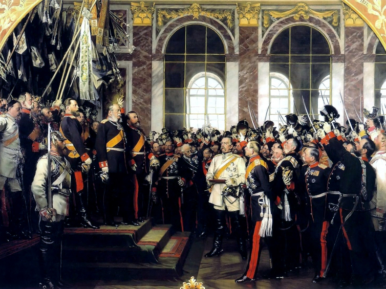 Obraz Antona Wernera z 1877 r. przedstawiający proklamowanie zjednoczenia Niemiec. Fot. ze zbiorów prof. P. Szlanty.