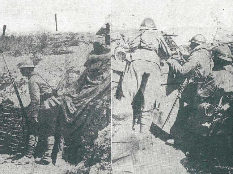 Żołnierze Błękitnej Armii w okopach w Szampanii. Lato 1918 r. Archiwum prywatne P. Szlanty