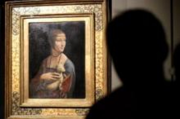 Prezentowany na Wawelu obraz "Dama z gronostajem". Fot. PAP/J. Bednarczyk