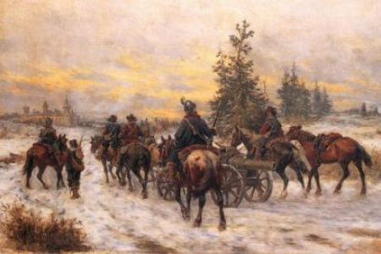 "Pochod Szwedow do Kiejdan" - obraz Józefa Brandta. Fot. Wikimedia Commons