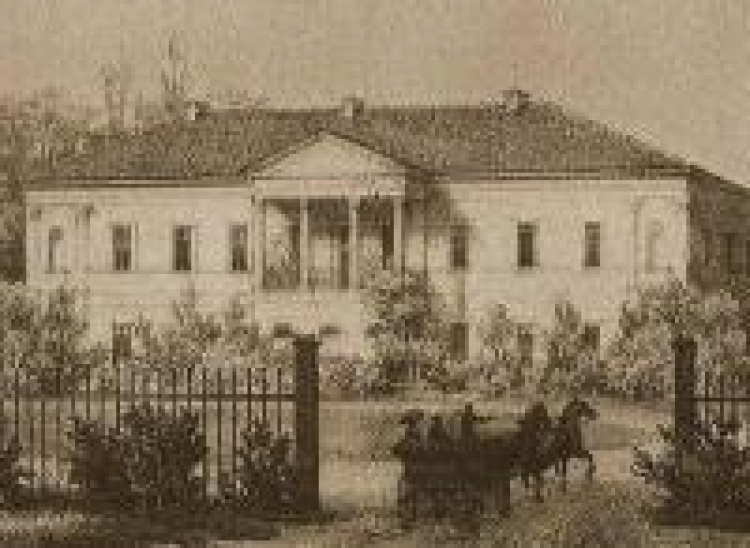 Pałac w Jaszunach na litografii wg. rysunku Napoleona Ordy. Fot.Wikipedia