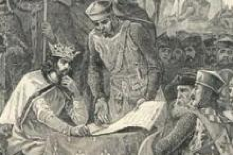 Król Jan bez Ziemi podpisuje Wielką Kartę Swobód. Źrodło: Wikimedia Commons