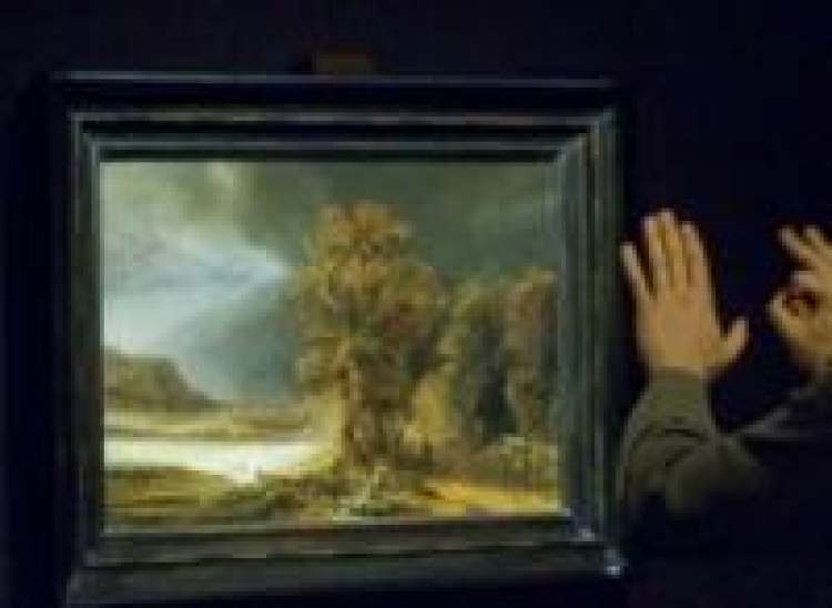 "Krajobraz z miłosiernym Samarytaninem" Rembrandta. Fot. PAP/P. Kula