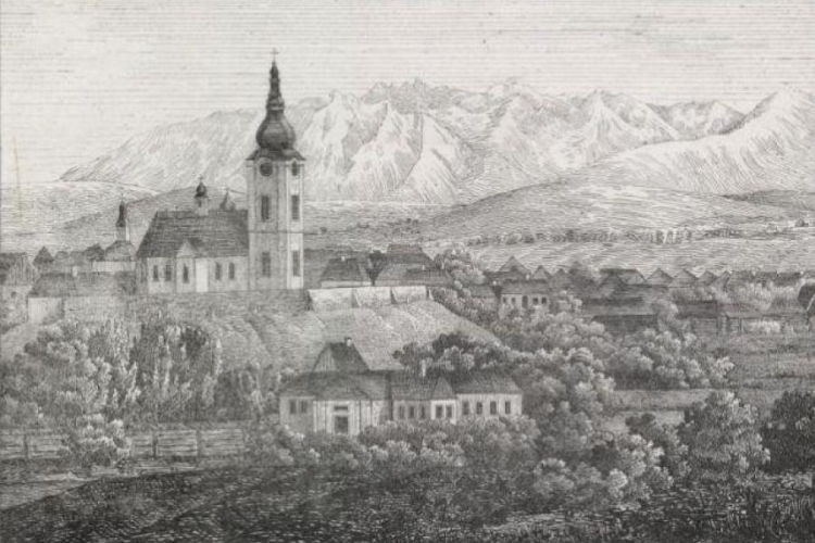 Widok Nowego Targu. Grafika 1838 r. Źródło: BN Polona