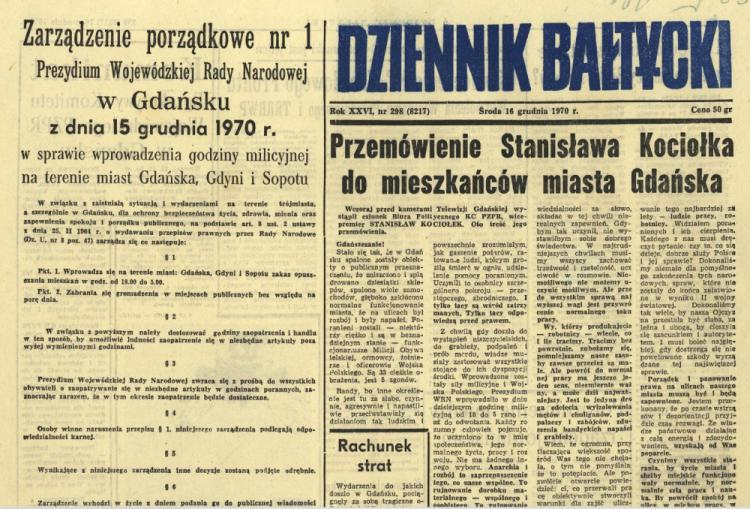 "Dziennik Bałtycki". 16 grudnia 1970. Źródło: IPN
