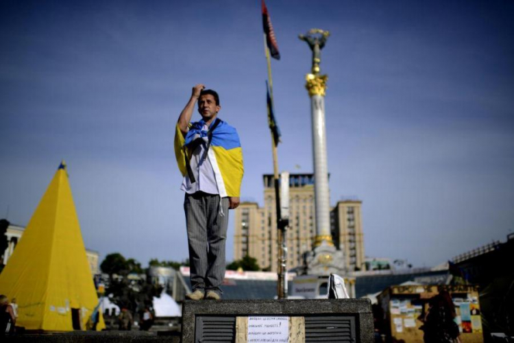 Majdan na dwa dni przed wyborami prezydenckimi na Ukrainie. Kijów, 23.05.2014. Fot. PAP/Jakub Kamiński 