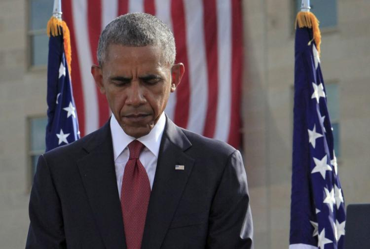 Prezydent Barack Obama podczas uroczystości upamiętnienia 15. rocznicy ataku Al-Kaidy. Waszyngton. 11.09.2016. Fot. PAP/EPA  