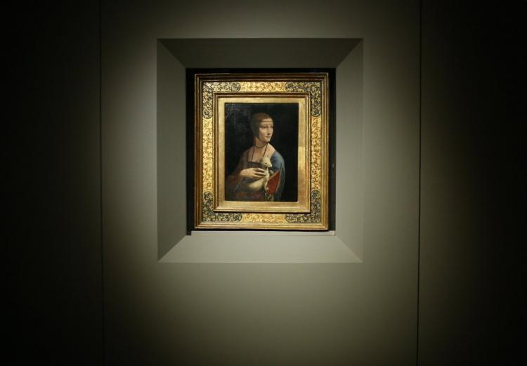 Obraz "Dama z Gronostajem" Leonarda da Vinci. Fot. PAP/S. Rozpędzik