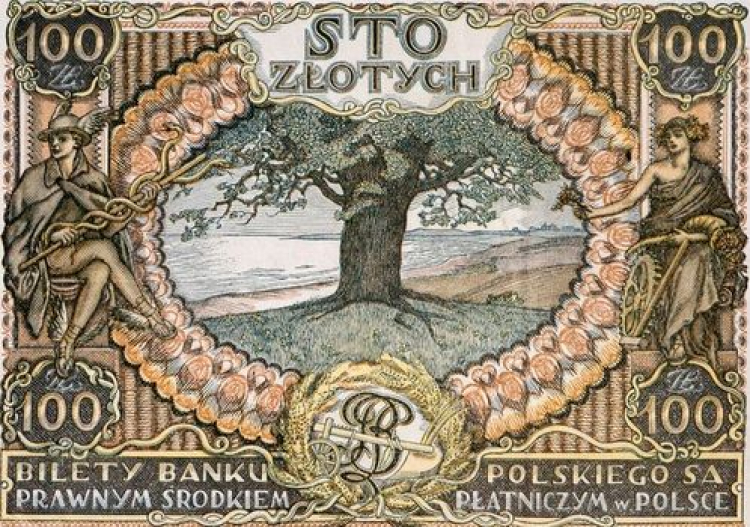 100 złotych, Rzeczpospolita Polska, autor: Józef Mehoffer, 1934 (rewers). Źródło: Muzeum Lubelskie