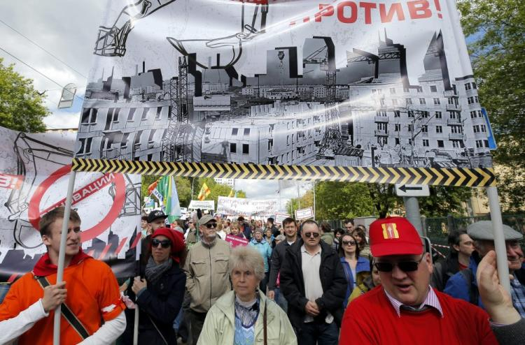 Protest w Moskwie przeciwko programowi wyburzania "chruszczowek". 28.05.2017. Fot. PAP/EPA
