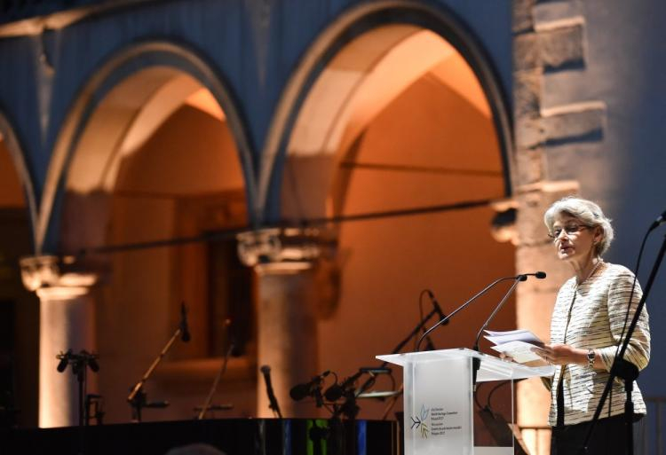 Dyrektor generalna UNESCO Irina Bokova przemawia podczas otwarcia 41. sesji Komitetu Światowego Dziedzictwa UNESCO na Zamku Królewskim na Wawelu. Fot. PAP/J. Bednarczyk 
