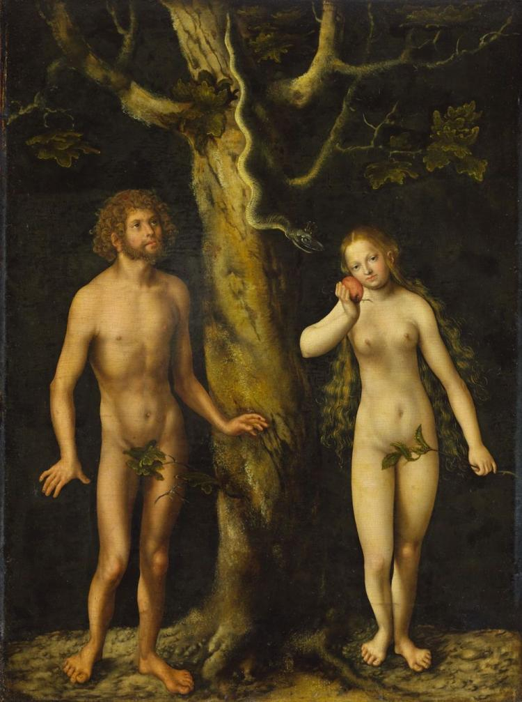Lucas Cranach, Adam i Ewa. Źródło: Muzeum Narodowe we Wrocławiu