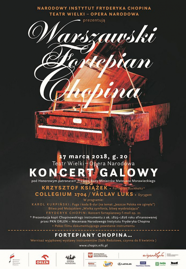 Koncert "Warszawski fortepian Chopina", któremu towarzyszyć będzie otwarcie wystawy "Fortepiany Chopina" w Salach Redutowych Teatru Wielkiego Opery Narodowej