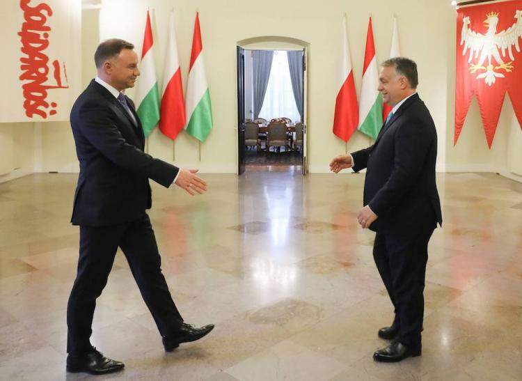 Prezydent Andrzej Duda (L) i premier Węgier Viktor Orban (P) podczas spotkania w Pałacu Prezydenckim, 14 bm. Premier Węgier Viktor Orban przebywa z wizytą w Polsce. Fot. PAP/P. Supernak