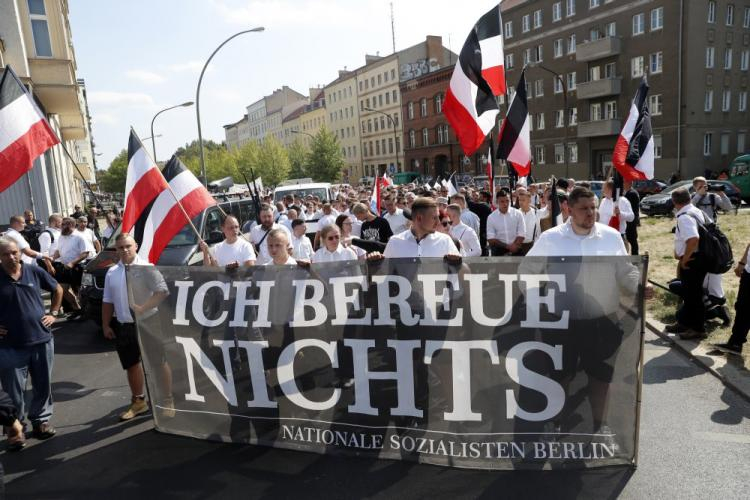 Marsz neonazistów w Berlinie. 18.08.2018. Fot. PAP/EPA