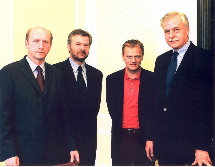 Trzej założyciele PO oraz Sławomir Rybicki na początku 2001 roku. Fot. z archiwum Sławomira Rybickiego