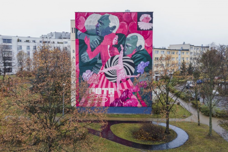 Mural na 25-lecie festiwalu FETA. Fot. Jerzy Pinkas. Źródło: materiały prasowe Urzędu Miejskiego w Gdańsku