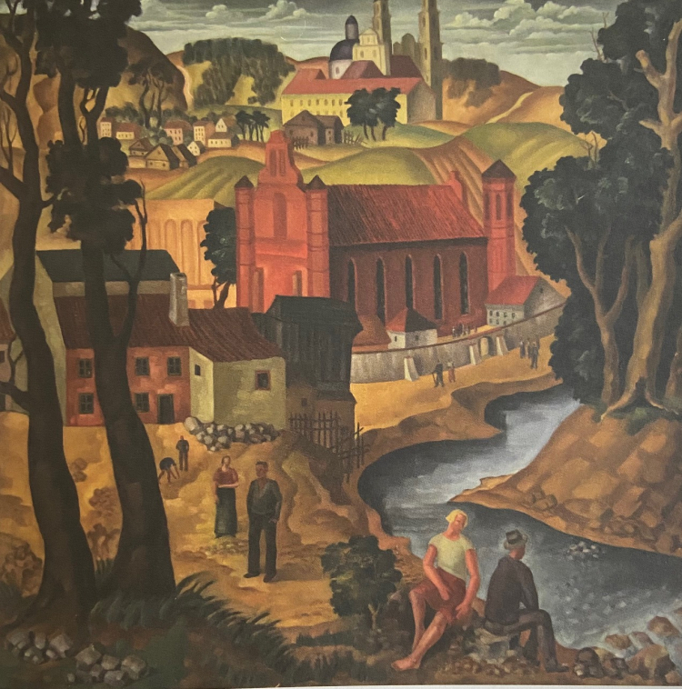 Krajobraz z postaciami (praca dyplomowa), olej na płótnie, 1936, The Museum of Vilnius Academy of Arts