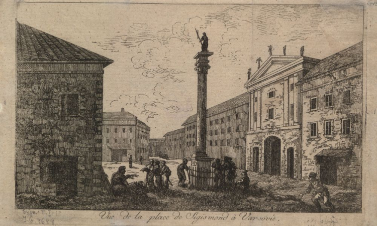 Kolumna Zygmunta – grafika z końca XVIII w. Źródło: CBN Polona