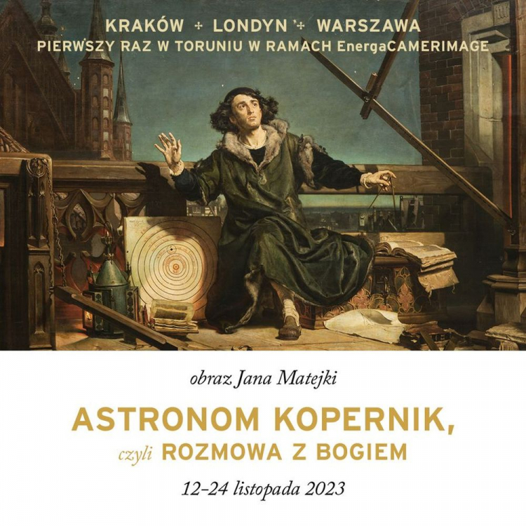 Obraz Jana Matejki „Astronom Kopernik, czyli rozmowa z Bogiem” prezentowany podczas festiwalu Energa Camerimage