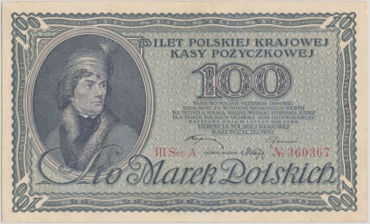 100 marek polskich z 1919 r. Źródło: Wikimedia Commons