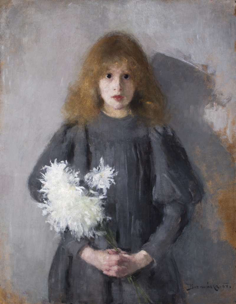Olga Boznańska (1865-1940), "Dziewczynka z chryzantemami", 1894 r. Źródło: Olga Boznańska, Public domain, via Wikimedia Commons