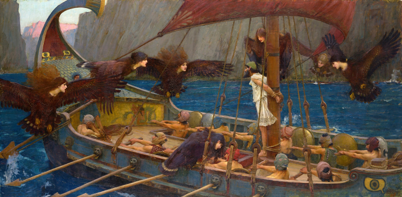 "Odyseusz i syreny", John William Waterhouse (1891). Źródło: John William Waterhouse, Public domain, via Wikimedia Commons