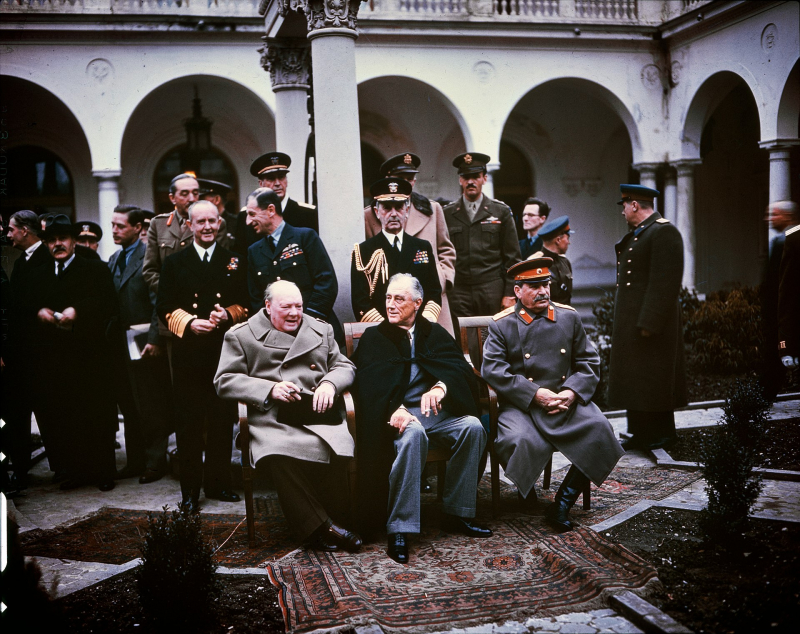 Winston Churchill, Franklin Delano Roosevelt i Józef Stalin w Jałcie, 1944 r. Fot. Wikimedia Commons