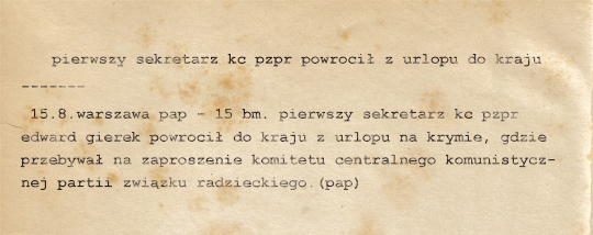 Depesza PAP z sierpnia 1980 r. Fot. PAP