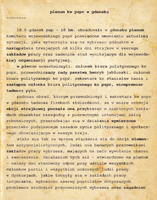 Depesza PAP z sierpnia 1980 roku. Fot. PAP