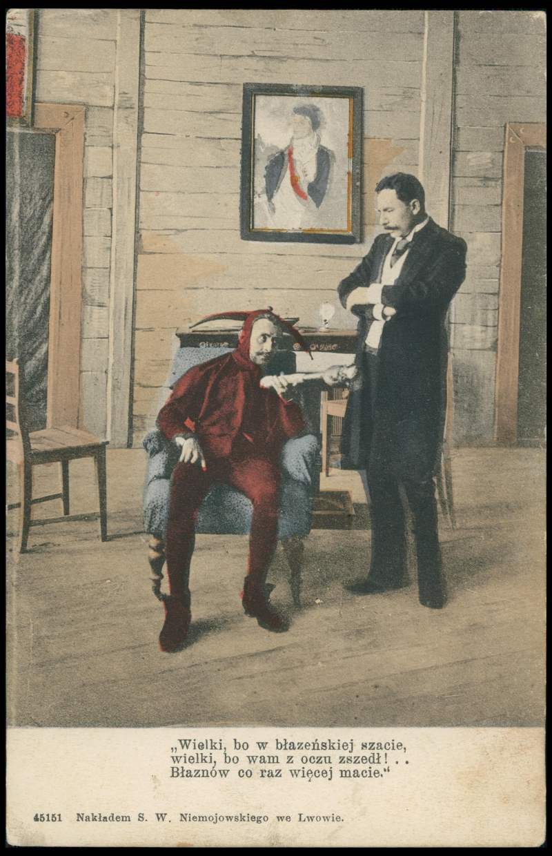 Pocztówka ze spektkaklu "Wesele" Stanisława Wyspiańskiego, 1901 r. Źródło: Stefan Wierusz Niemojowski