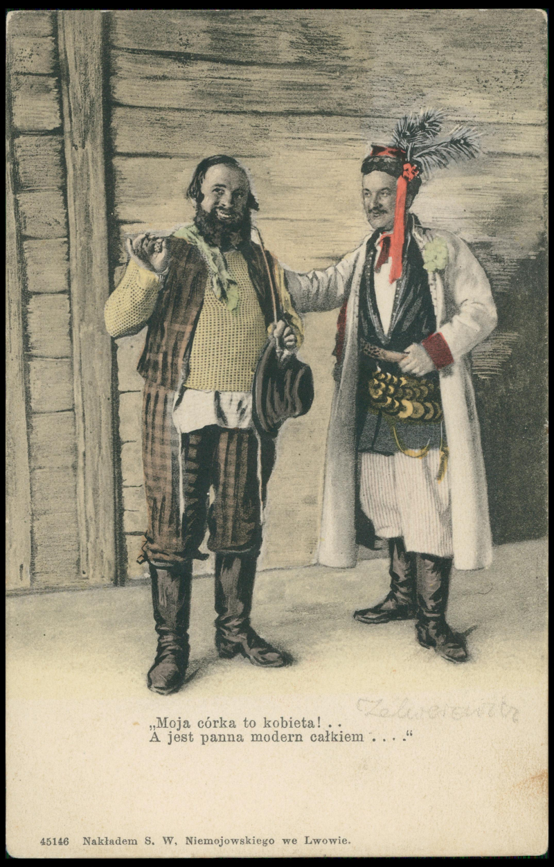 Pocztówka ze spektkaklu "Wesele" Stanisława Wyspiańskiego, 1901 r. Źródło: Stefan Wierusz Niemojowski