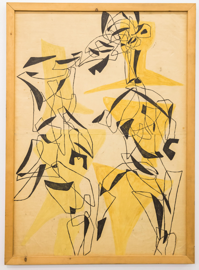 Maria Jarema „z cyklu Wyrazy”-1953. Wystawa "Niewinni czarodzieje" w Muzeum Narodowym w Szczecinie, 2021 r. Fot. PAP/Jerzy Muszyński