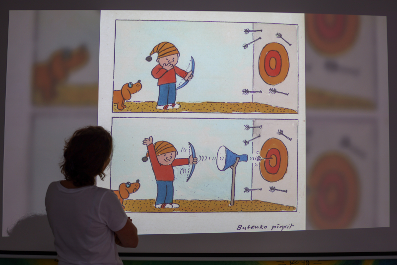 Wernisaż prac Bohdana Butenki „Gapiszon w Lengrenówce” w Lengrenówce pracowni Muzeum Karykatury w Warszawie w 2024 r. fot. PAP/Leszek Szymański