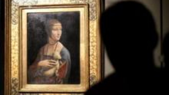 Prezentowany na Wawelu obraz "Dama z gronostajem". Fot. PAP/J. Bednarczyk