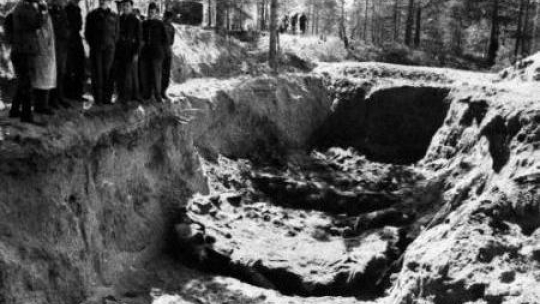 Ekshumacja zwłok polskich oficerów zamordowanych w Katyniu w 1940 r. Rosja, 1943 r. Fot. PAP/CAF 