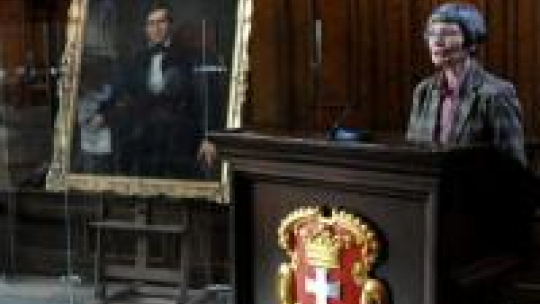 Krystyna Jackowska podczas prezentacji obrazu w gdańskim Dworze Artusa. Fot. PAP/P. Pędziszewski