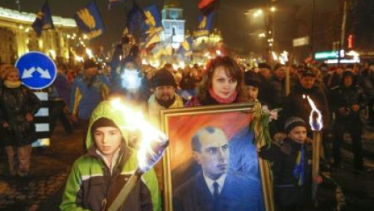 Marsz w Kijowie poświęcony 105. rocznicy urodzin przywódcy ukraińskich nacjonalistów Stepana Bandery. Fot. PAP/EPA