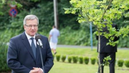 Bronisław Komorowski przy dębie wolności w Wiśle. Fot. PAP/A.Grygiel