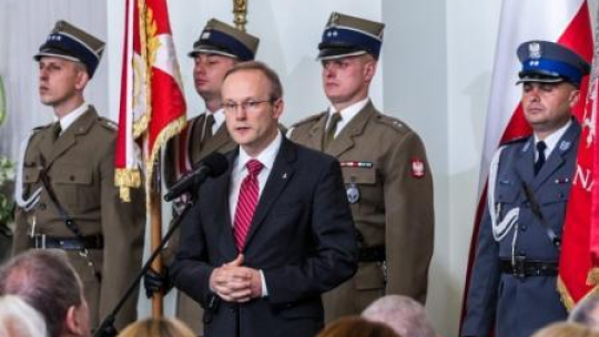 Prezes IPN Łukasz Kamiński w czasie uroczystości w Pałacu Prezydenckim w Warszawie. Fot. PAP/J. Kamiński