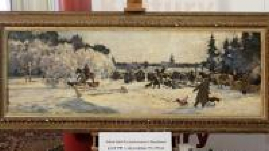 Obraz olejny „ Przed polowaniem w Rytwianach" Juliana Fałata Fot.PAP/Paweł Supernak