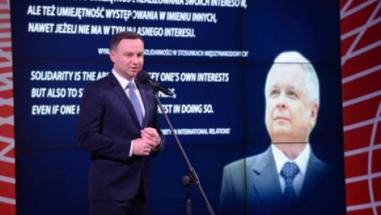 Prezydent Andrzej Duda na konferencji nt. polityki zagranicznej prezydenta Lecha Kaczyńskiego. Fot. PAP/Jacek Turczyk