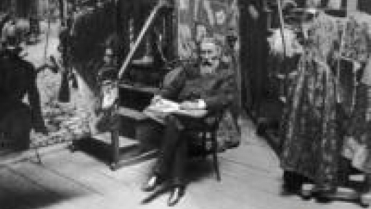 Jan Matejko w swojej pracowni. Reprodukcja fotografii. Źródło: NAC